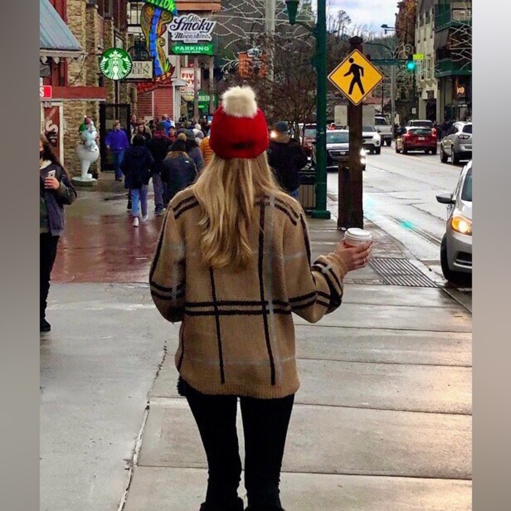 Vestique Tan and Black Plaid Sweater